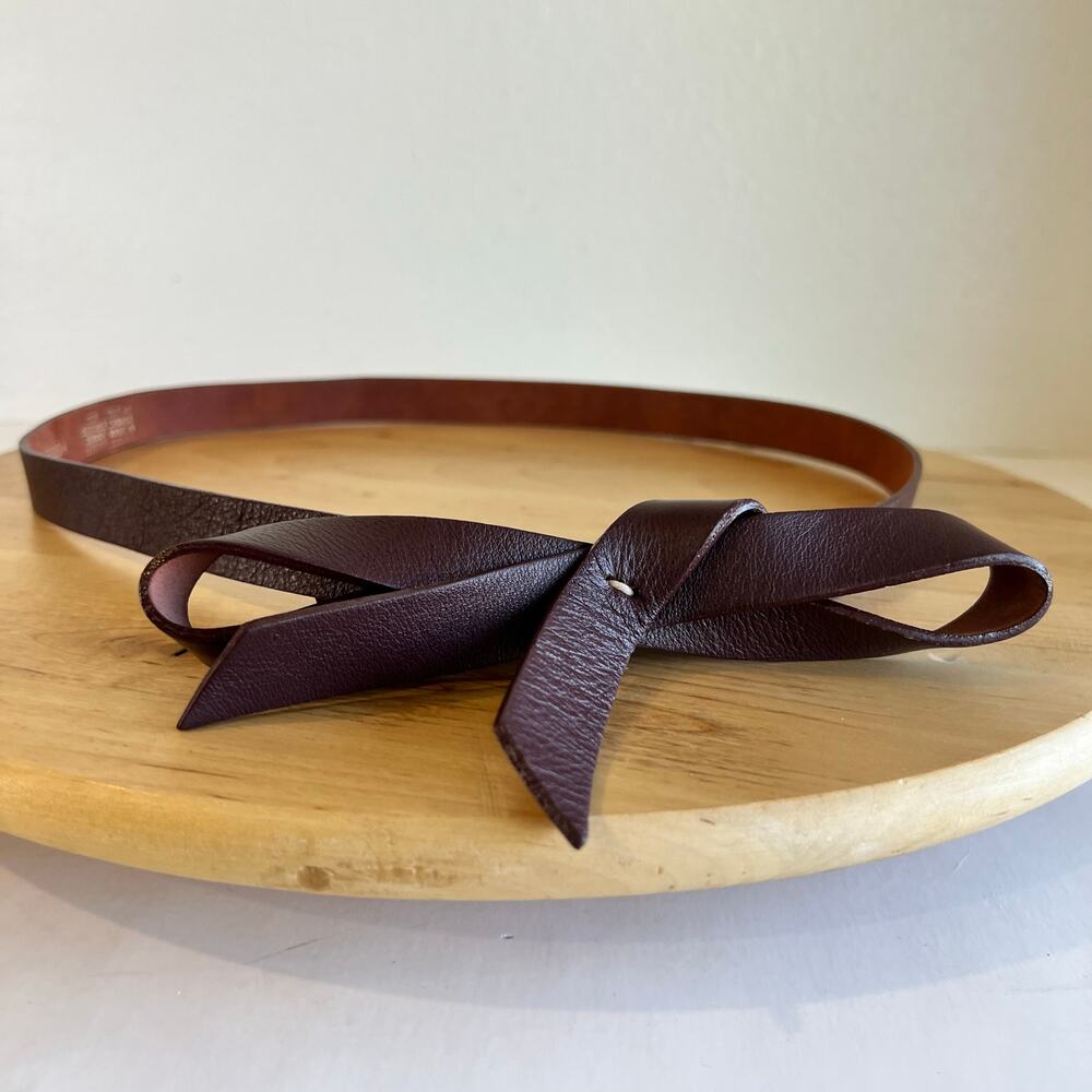 Burgundy Brown Genuine Leather Made in Canada Bow Wrap Belt Size Medium
